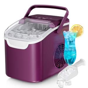 Countertop Ice Maker Machine, 8 Ice Cubes in 6 mins, 26lb/Day Bullet Ice with 2 Sizes- Portable Mini, Energy Saving & Basket/Scoop for Home/Party/Travel/Camping/Bar,Purple