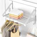 Over The Door Clothes Hanger with 2 Hooks, Stainless Steel Over The Door Hangers for Clothes with Storage Rack, Clothing Hanger Drying Racks for Laundry, Washroom, Fits Door Up to 1.77", White