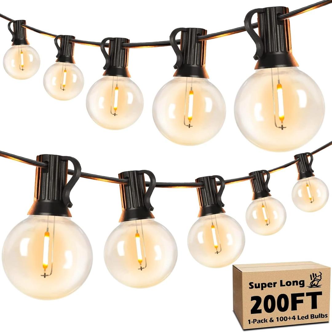 Brightever 200FT Outdoor String Lights Dimmable LED Outside Patio Lights with 100+4 Shatterproof G40 Globe Edison Bulbs, Connectable Commercial String Hanging Lights for Backyard Party Porch Garden (200 FT)