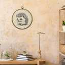 CUANFDDSF Vintage Hedgehog Sketch Animal Round Wall Art, Hedgehog Gifts for Women Framed Hanging Wall Decor, Retro Farmhouse Animal Canvas Prints Decorations for Home Living Room Bedroom, 10x10 Inch (Colour 04)