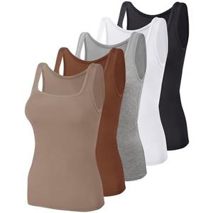 BQTQ 5 Pack Women's Tank Tops Square Neck Sleeveless Ladies Tank Top Undershirts, Medium