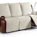 KinCam Waterproof Recliner Sofa Cover, Non-Slip Reclining Couch Covers for 3 Seat, Recliner Couch Cover Furniture Protector with Elastic Straps for Pets, Kids, Ivory