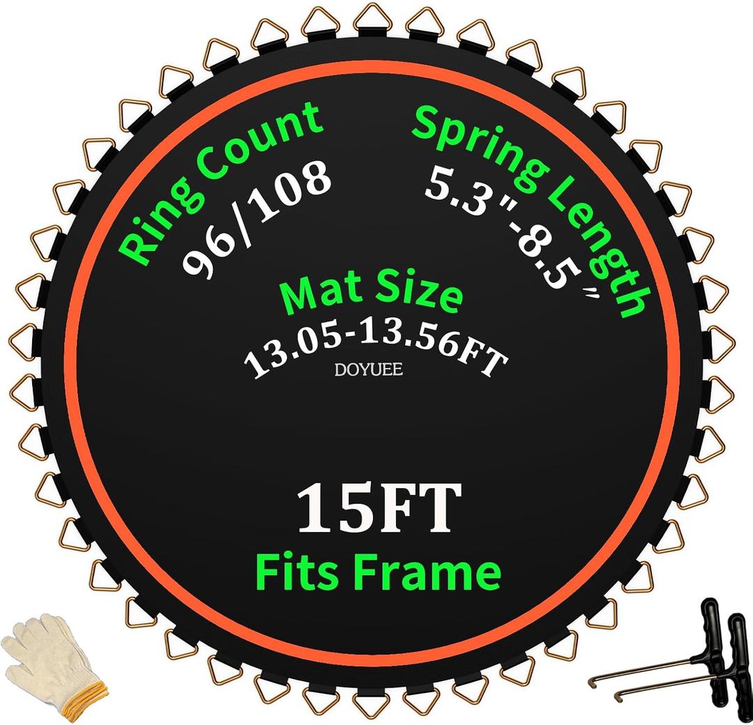 Trampoline Mat Replacement-Fits 15ft Trampline Frame with 96/108 Rings for Choose,Fits 5.3"-8.5" Springs, Mat Diameter 13.05ft-13.56ft,Spring and Frame not Included