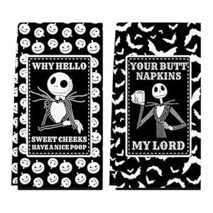 Cheroloven Nightmare Before Christmas Bathroom Decorations, Halloween Kitchen Bathroom Hand Towels, 2 Pack Funny Halloween Kitchen Towels Dish Cloths, Jack Pumpkin King Gothic Home Decor