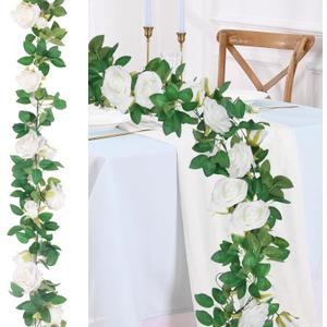 3 Pack White Flower Garland Rose Garland Wedding Arch Flower, 20 FT Large White Floral Garlands Spring Flowers Wall Backdrop Decor, Fake Rose Vines Hanging for Birthday Party Table Decor
