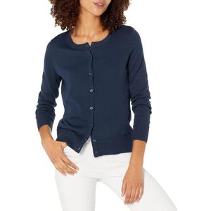 Amazon Essentials Women's Lightweight Crewneck Cardigan Sweater (Available in Plus Size) (Medium, Navy)