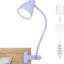 BOHON Desk Lamp with Clamp, 10W 38 LED Clip on Light, 5 Color 10 Brightness Auto Off Timer, Flexible Gooseneck Clip Lamp, Desk Lights for Office Home Bed Bedside Reading, Lilac Purple