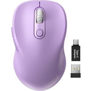 Trueque Wireless Mouse for Laptop, 2.4GHz Ergonomic Computer Mouse with Back & Forward Buttons, 3 Adjustable DPI Levels, 6 Buttons, Optical USB Cordless Mice for Windows PC (Lavender, 1 Pack)