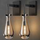 Raindrop Brass Crystal Wall Sconce: Set of 2 Clear Solid Indoor Sconces with Bulbs - Dimmable Vanity Lamp - Luxury Modern Black Light Fixtures for Bedroom Living Room Bathroom Hallway Bedside Lighting