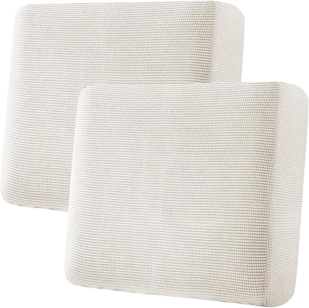H.VERSAILTEX Super Stretch Individual Seat Cushion Covers - Sofa Couch Cushion Slipcover Sets - Thick Jacquard Textured Twill Fabric - Large (2 Piece, Ivory)