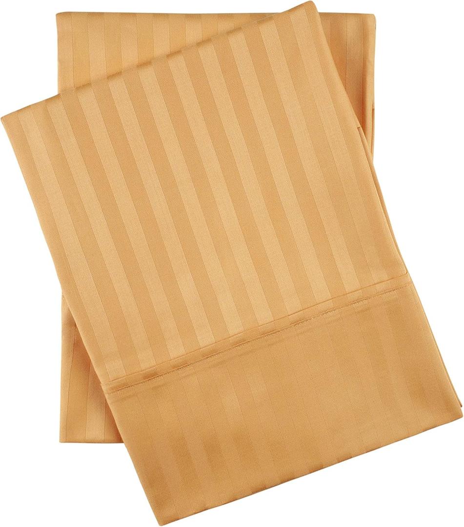 Superior Egyptian Cotton 400 Thread Count Pillowcases, Striped Sateen Weave, Bedroom Essentials, Bedding Basics, Extra Soft Pillow Cases, Guest Room, Hotel Aesthetic, Set of 2, King, Gold