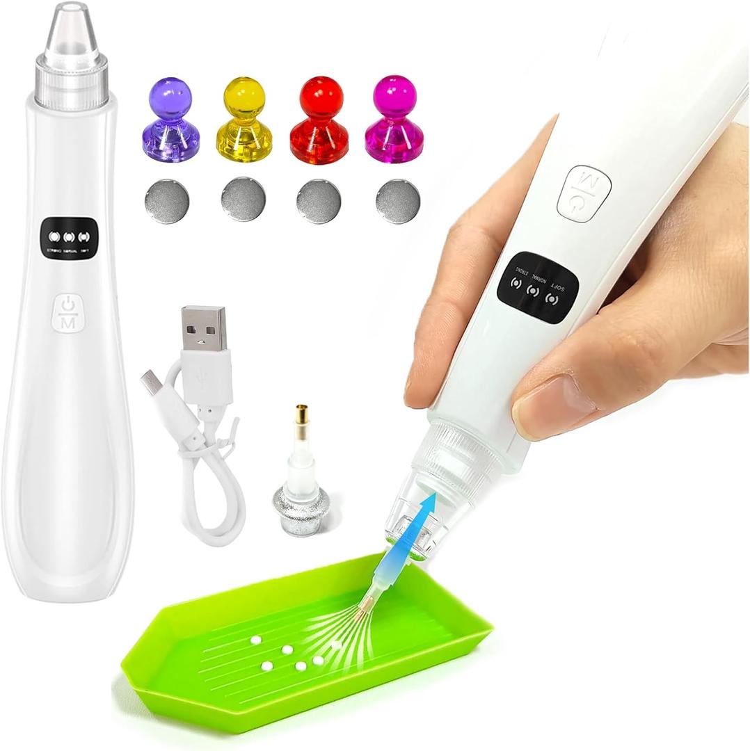 Reofrey Electric Diamond Painting Pens with Vacuum Pump - 3 Adjustable Suction Mode & Rechargeable - 4pcs Diamond Art Locator Accessories & 2 Replacement Tips - Faster DIY Art Pickup Tool Kit