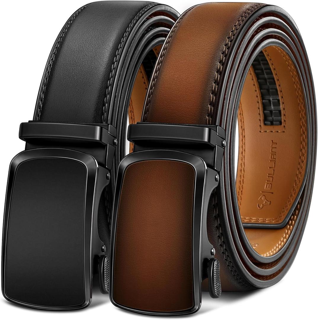 BULLIANT Men's Ratchet Belt 2 Pack-Click Leather Belt Adjustable for Men Gift 1 3/8-Cut for Perfect Fit