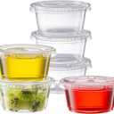 Pantry Value [2 oz. - 100 Count Clear Disposable Plastic Portion Cups with Lids - Small Plastic Condiment Containers for Sauce, Salad Dressings & Portion Control