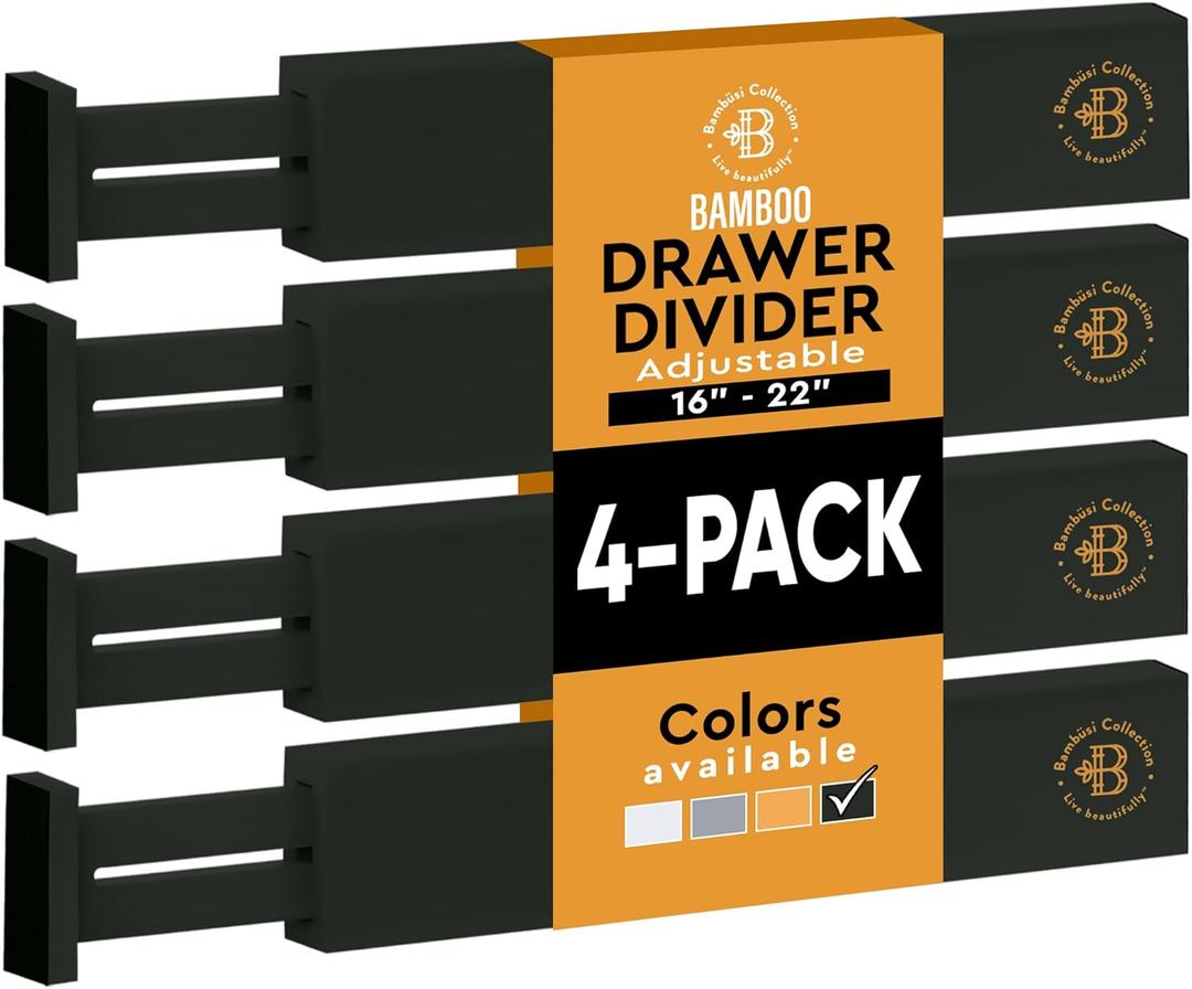 4 Pack Drawer Dividers Bamboo 2.6" High, 16-22" Adjustable Drawer Organizers for Clothes, Expandable Dresser Separators in Bedroom/Bathroom/Kitch