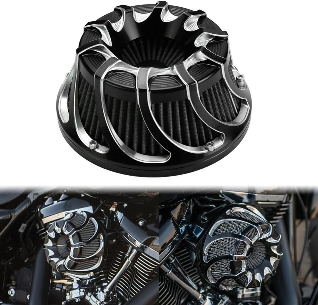 Motorcyle Air Cleaner CNC Air Filter Turbine Intake Kit Fit for Harley Sportster XL Touring Softail Dyna (Black, C For Touring 08-16,Softail 16-17,Trike 08-16)