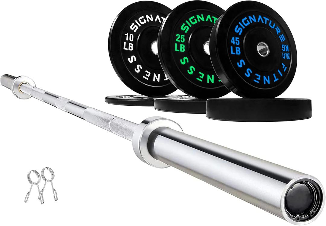Olympic 2" Bumper Plates Set Including 160LB Weight Plates Set & 7FT Olympic Barbell Bar(205 Pounds Total), Multiple Packages