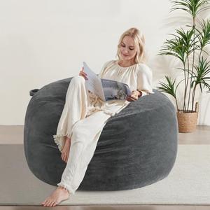 Amazon.com: WSOFRLAC 3FT Bean Bag Chair, Comfy Bean Bag Chairs for Adults, Luxury Velvet Memory Foam Stuffed Beans Bags with Removable Cover, Adult Beanbag Chair with Filler for Living Room, Bedroom, Dark Grey : Home & Kitchen