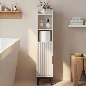 Small Bathroom Storage Cabinet, Corner Narrow Toilet Paper Floor Cabinet with Door and Shelves,Bathroom Organizer with Adjustable Shelf, for Small Spaces (White, 4-Tier)