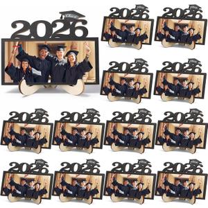 Novabright 12 Set 2026 Graduation Picture Frame with Stand 4'' x 5'' Class of 2026 Black Wooden Photo Frame Bulk for Graduation Gifts Tabletop Display Graduated Party Favor