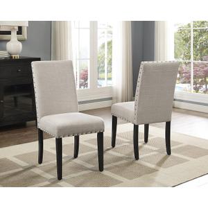Roundhill Furniture Biony Tan Fabric Dining Chairs with Nailhead Trim, Set of 2, Brown, Tan