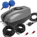 All-in-One Pond Aerator for Outdoor Ponds, Flow Adjustable Pond Air Pump Aeration Kit with Airline Tubing Air Stones Check Valves (Up to 1000 Gallon)