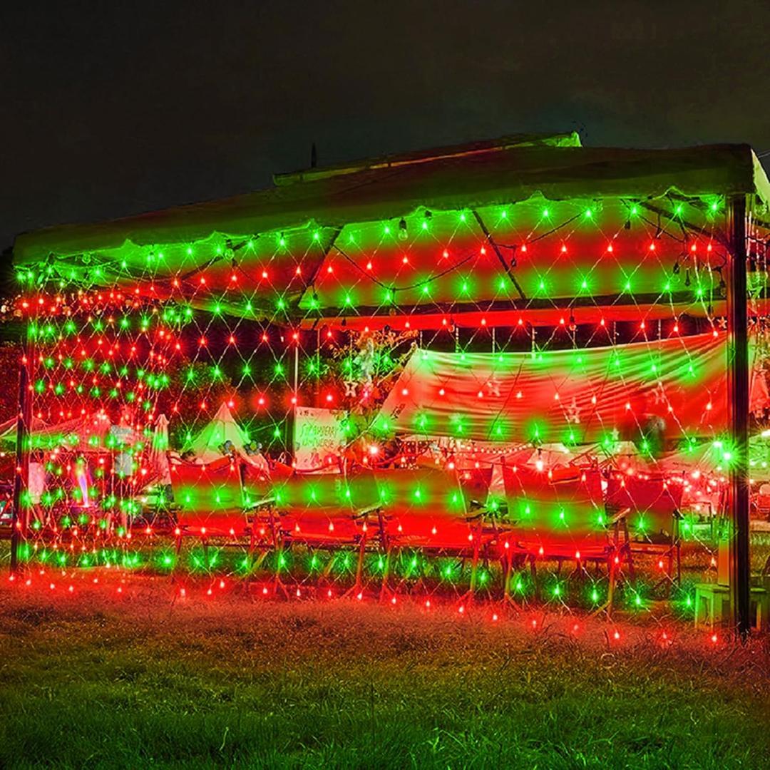 198 LED 9.8 FT*6.6 FT Net Lights Plug in, 8 Lighting Modes Mesh Light Connectable, Waterproof Christmas Net Lights Outdoor for Bushes, Wedding, Holiday, Garden, Xmas Tree Decorations(Red and Green)