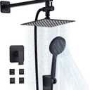 Shower Head Combo Matte Black, 8 Inch Rain Shower Head with Handheld 5 Spray Modes High Pressure Rainfall Shower Heads System, 15 Inch Shower Adjustable Extension Arm