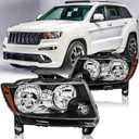 Headlights Assembly Pair for 2011 2012 2013 Jeep Grand Cherokee / 2011-2017 Jeep Compass Halogen Headlamps Head Lights Replacement Driver and Passenger Side,Black Housing Amber Reflector