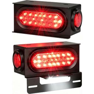 Steel Trailer Light Boxes Housing Kit, 6" Oval Red 24-LED Boat Trailer Lights Kit with Brake, Turning Signal, Reverse Lighting with 6 LED License Plate Light, 2" Round Red Side Marker Lights