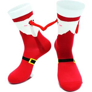 2 Pairs Funny Holding Hands Christmas Socks Magnetic Holding Hands Socks Xmas Gifts for Women and Men The perfect choice for New Year gifts (Red)