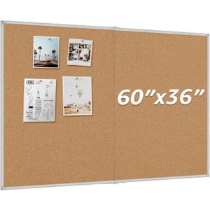 MaxGear Large Cork Bulletin Board 60" x 36", Foldable Notice Boards with Silver Aluminium Frame, 5' x 3' Wall-Mounted PinBoard, Corkboards for Office, School & Home, Includes 40 Pushpins