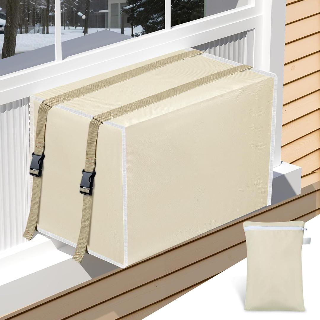 Window AC Unit Cover Outdoor, Waterproof and Dust-Proof Air Conditioner Cover for Outside (Khaki, M-21"W x 16"D x 15"H)