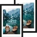 Hongkee 14x22 Picture Frame Set of 2, Rustic Black Wood Style - Display 14 x 22 Picture without Mat or 12x18 Picture with Mat, Wall Mounting Horizontal and Vertical