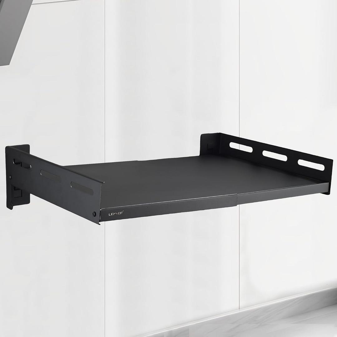Stainless Steel Adjustable Wall Mount Shelf or Household Grade Wall Mount Shelf, Removable countertop, Stationary kit, Multifunctional Storage Rack (16"-23.6" Black)