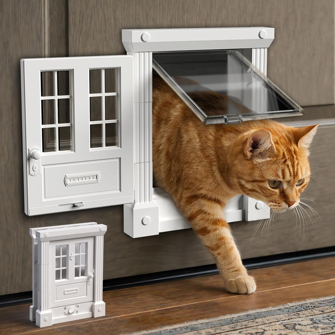 Purrfect Portal Exterior and Interior Cat Door, 4-Way Locking Magnetic Cat Flap for Solid & Hollow Core Doors, Outdoor Pet Door for Cats & Small Dogs, Easy Install Secure Exterior Cat Door