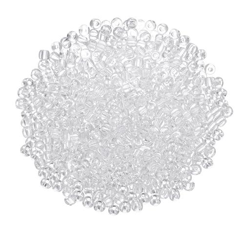 Uxcell 2000 Pcs Glass Seed Beads Bulk, 3mm Mini Loose Glass Bugle Beads for DIY Earrings, Necklaces, Bracelets, Jewelry Making, Clear White