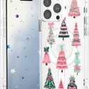Christmas Case for iPhone 16 Pro Max,Pink Boho Xmas Tree Clear Magnetic Case,Compatible with MagSafe,Soft TPU Bumper Shockproof Protective Cover with Built-in Magnet Ring for Women