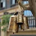 Metal Harmony Bells Set of 3, Shabby Chic Cow Bells for Crafts, Vintage Rustic Christmas Hanging Bells for Door, Brass Christmas Ornaments Decorative Cowbell On Jute Rope, 9, 7, 5H (Gold)