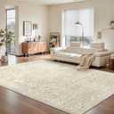 Rugland 5x7 Area Rugs - Stain Resistant Washable Rug, Anti Slip Rugs for Living Room, Vintage Tribal Area Rugs(Medallion 01-Beige, 5'x7')