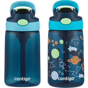 Contigo Kids Water Bottle with Redesigned AUTOSPOUT Straw 14oz. 2 Pack Blueberry and Blue Raspberry & Blueberry and Blue Raspberry with Cosmos