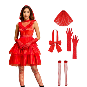 Lydia Deetz Red Wedding Dress Costume for Women - Beetle Bride Halloween 80s Prom Tulle Costume Size L