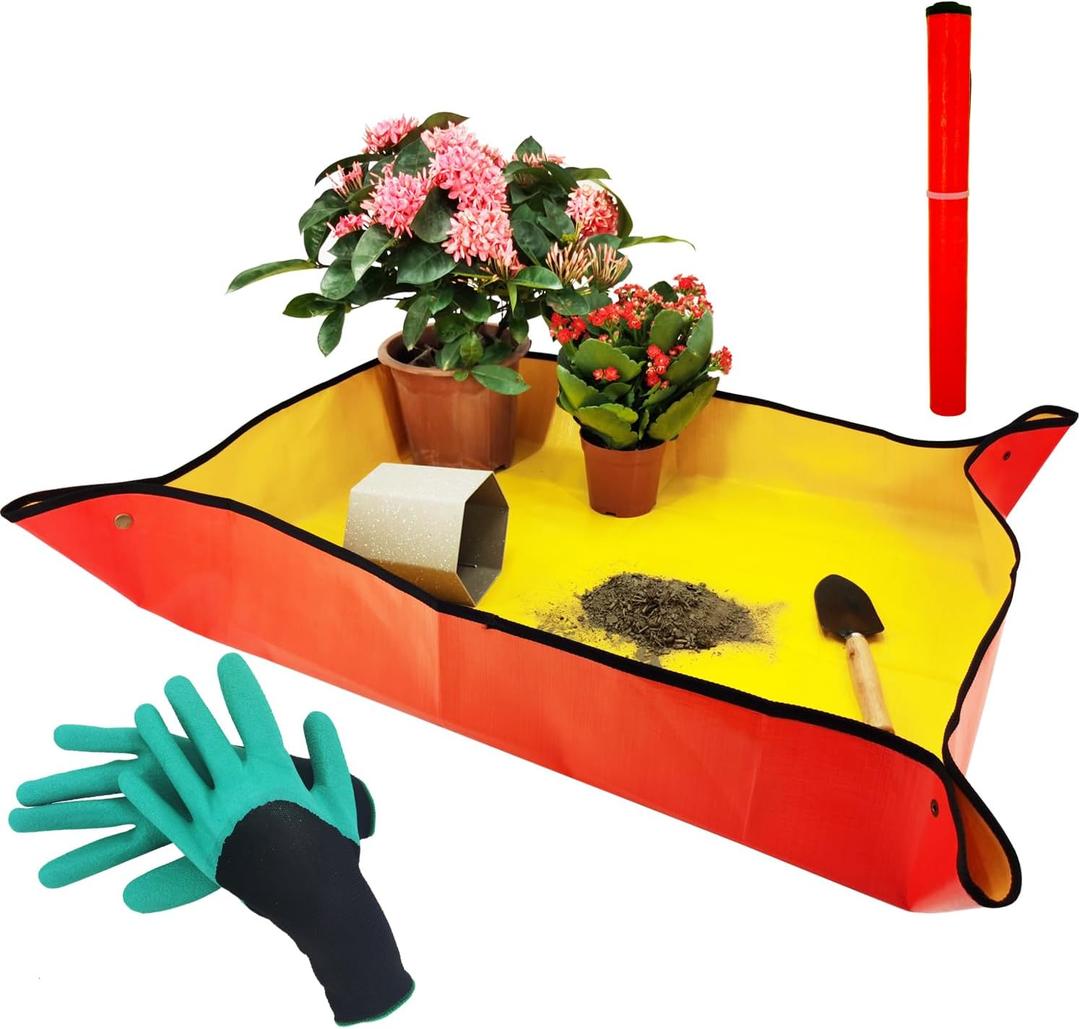 Repotting Mat for Plant Transplanting, Waterproof Potting TrayPortable Gardening Mat for Succulent Pots, 39 x 30 Inch Protect Nail Gloves, Best Gifts for Gardeners