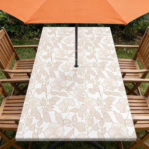 Rectangle Outdoor Tablecloth with Umbrella Hole and Zipper Waterproof Rectangle Fitted Tablecloth with Elastic Edge, Wipeable Outdoor Table Cover for Patio, Garden, Picnic 96" x 30"