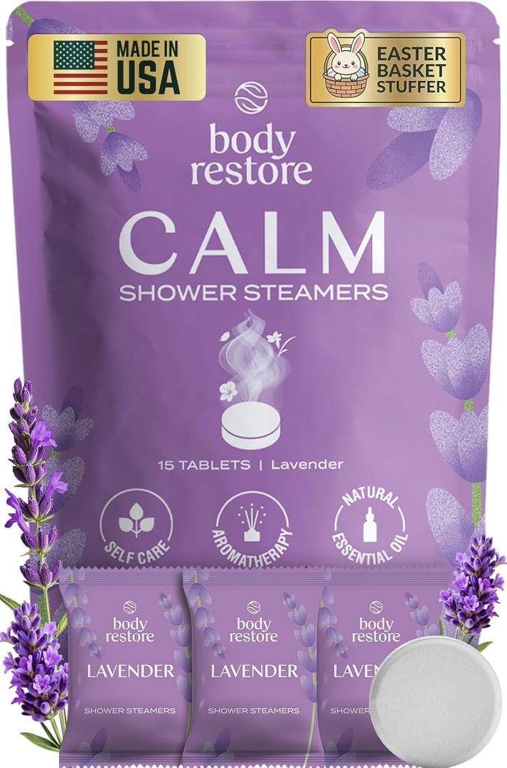 Body Restore Shower Steamers Aromatherapy 15 Pack  Easter Basket Stuffers, Easter & Birthday Gifts for Women & Men, Girls & Boys, Stress Relief & Relaxation Self Care  Lavender