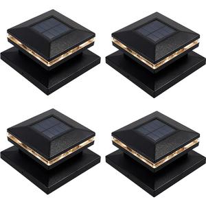 MAGGIFT 15 Lumen Solar Post Lights, Outdoor Post Cap Light for Fence Deck or Patio, Solar Powered Caps, Warm White LED Lighting, Lamp Fits 4x4 or 6x6 Wooden Posts (2 Pack, Black)