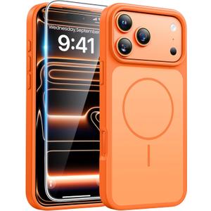 FNTCASE for iPhone 17 Pro Max Case Cosmic Orange: [Compatible with Magsafe] [Magnetic Phone Cover with Screen Protector] Military Grade Shockproof Protective Dual-Tone Design for 17 ProMax, 6.9 inch