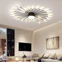 JAYMP 41.3" Ceiling Light Modern Flower Shape Ceiling Lamp for Living Room Dining Room Flush Mount Metal Acrylic Sputnik Firework Petal LED Lighting Fixture (Matte Black, 28+1 Lights)