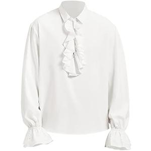 Mens Pirate Shirt Medieval Renaissance Victorian Costume Ruffled Steampunk Vampire Gothic Halloween Tops, L
