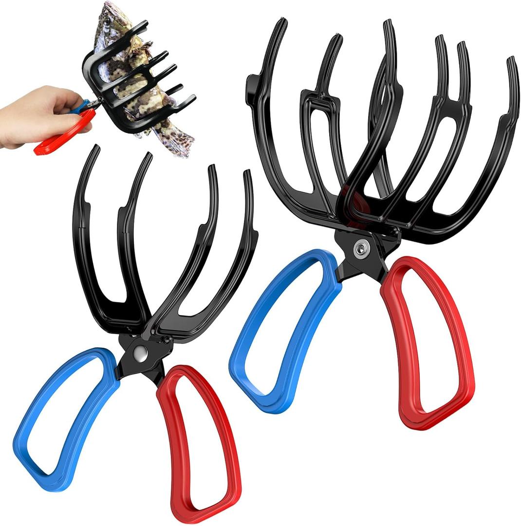 Pawfly 2 Pcs Fish Grippers, Non-Slip 2 or 3 Claw Fishing Pliers, Metal & ABS Plastic, Multifunctional Fish Control Clamps